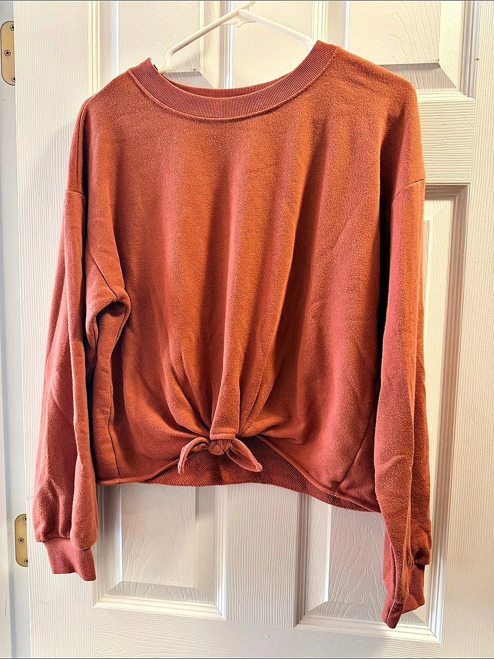 LOFT Crewneck Tie-Front Sweater in Brown Size Medium